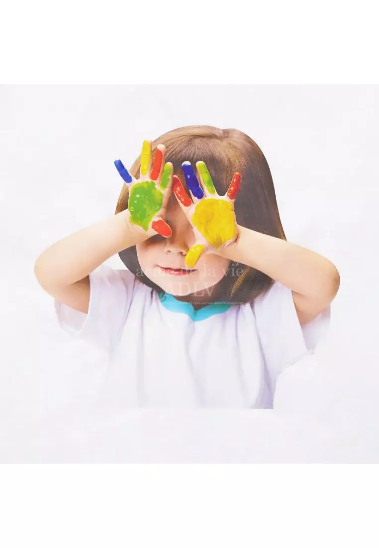 [ADLV] Acmedelavie Baby Face Short Sleeve T-Shirt White Colorful Hands
