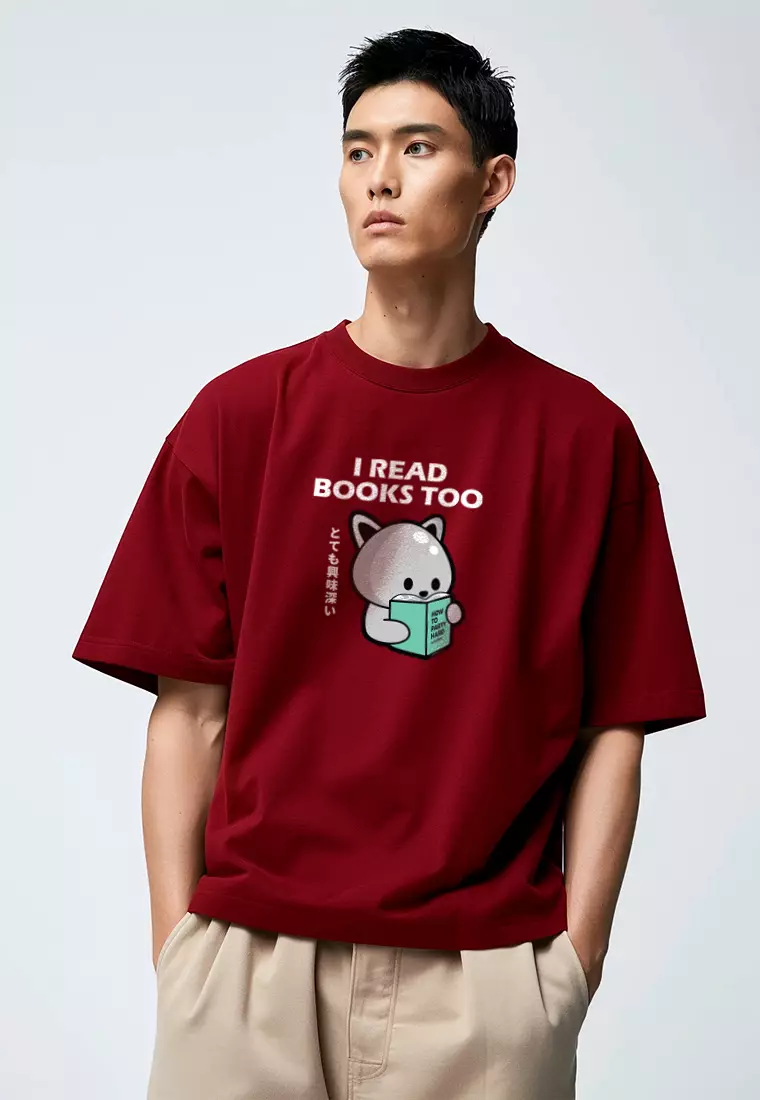 MTO43 kaos oversize anime lucu pria scuba bahan tebal distro tido read books maroon