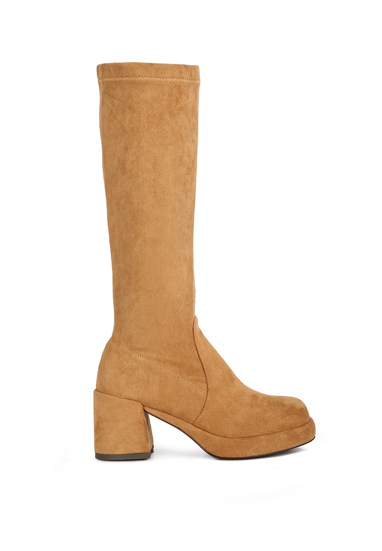 Tan Microfiber High Ankle Boots