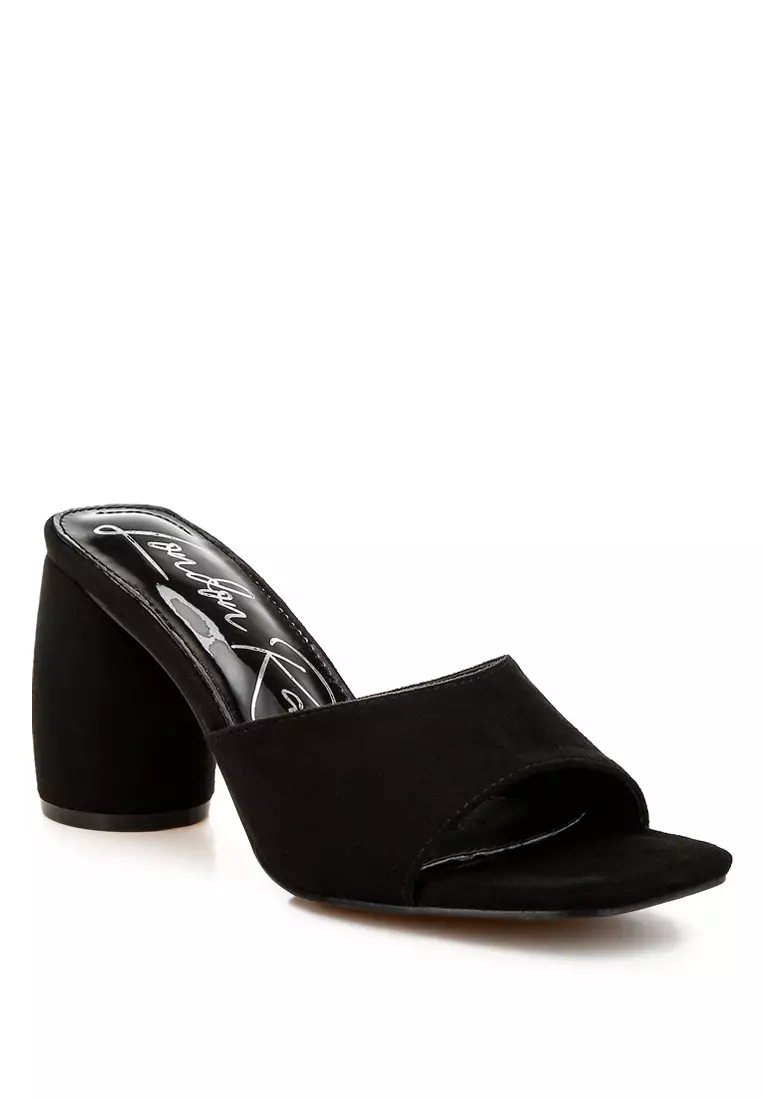 Round Heel Micro Suede Sandals in Black