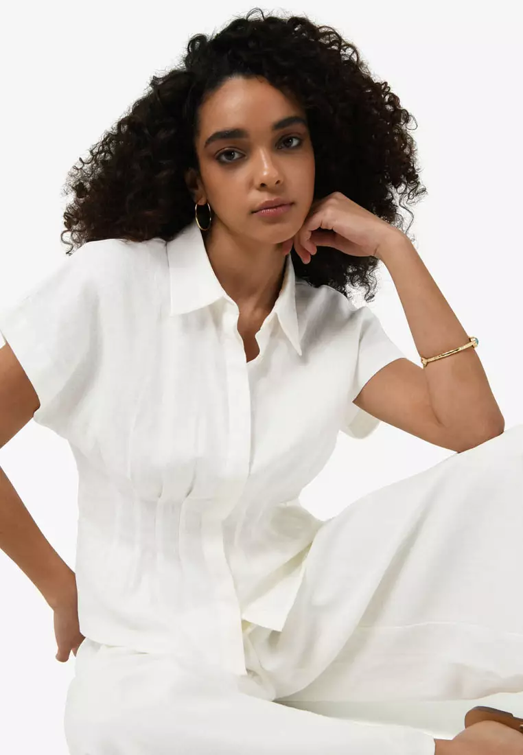 Ami Linen Pleated Tuck Shirt