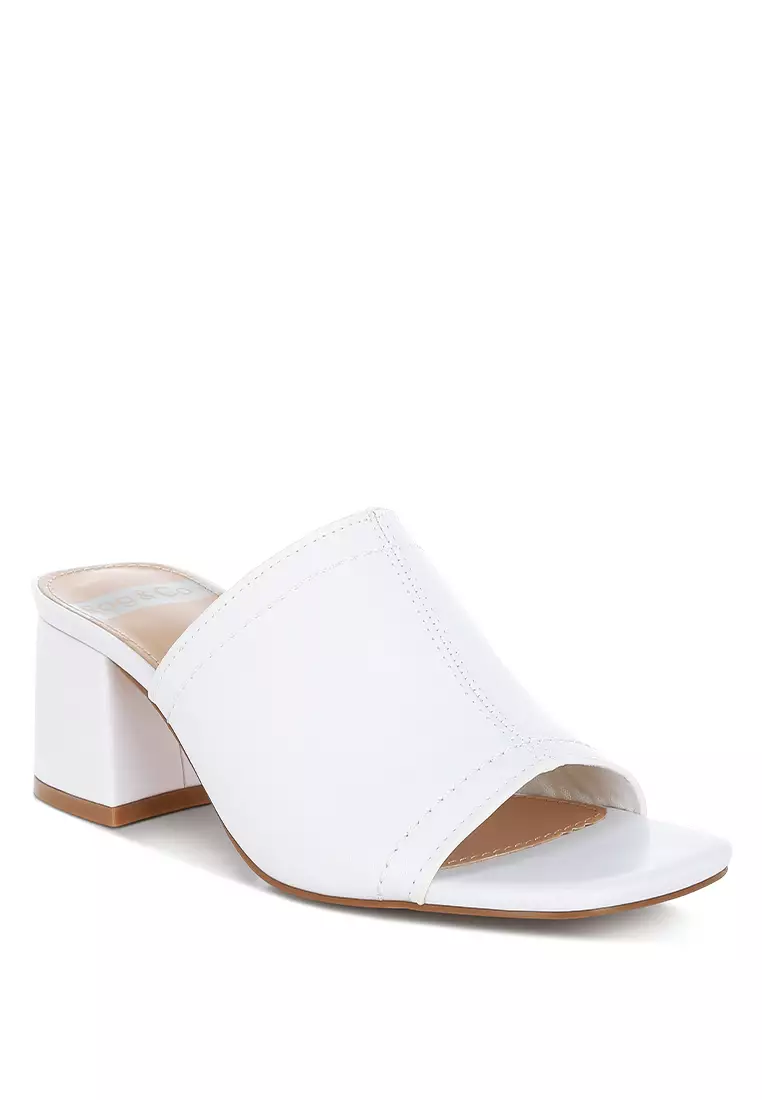 Sepatu hak kulit lembut slip-on putih