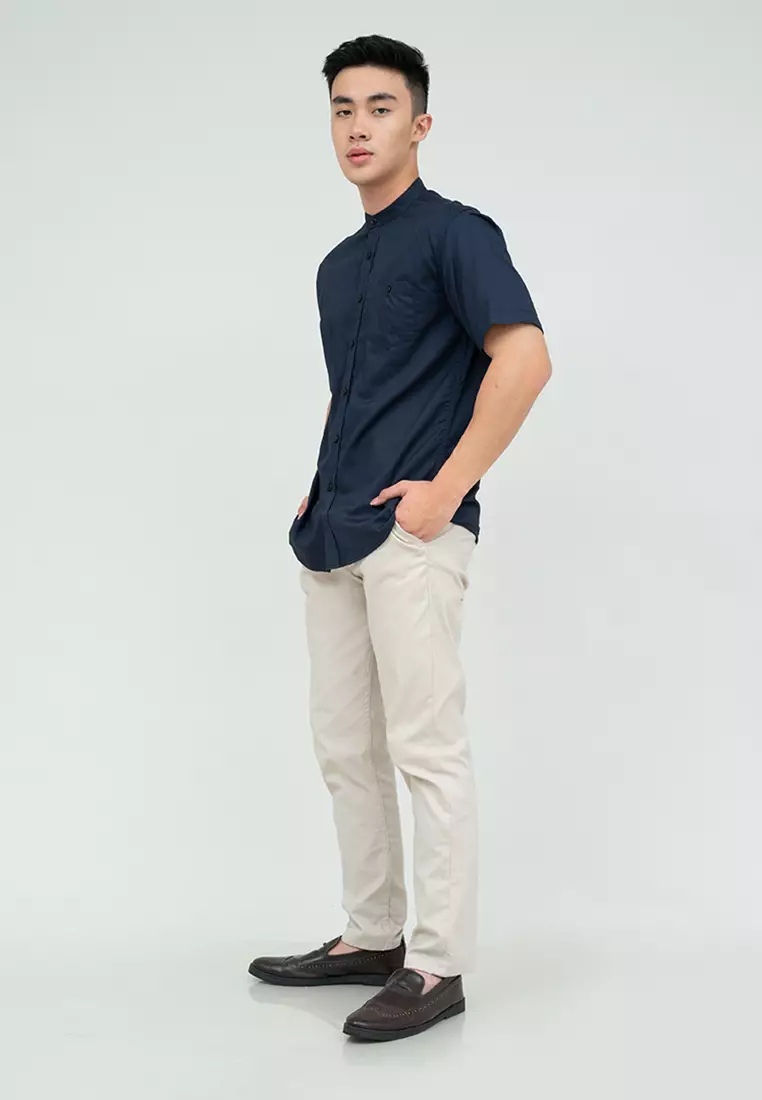 Houseofcuff Baju Koko Kemeja Lengan Pendek Pria Navy