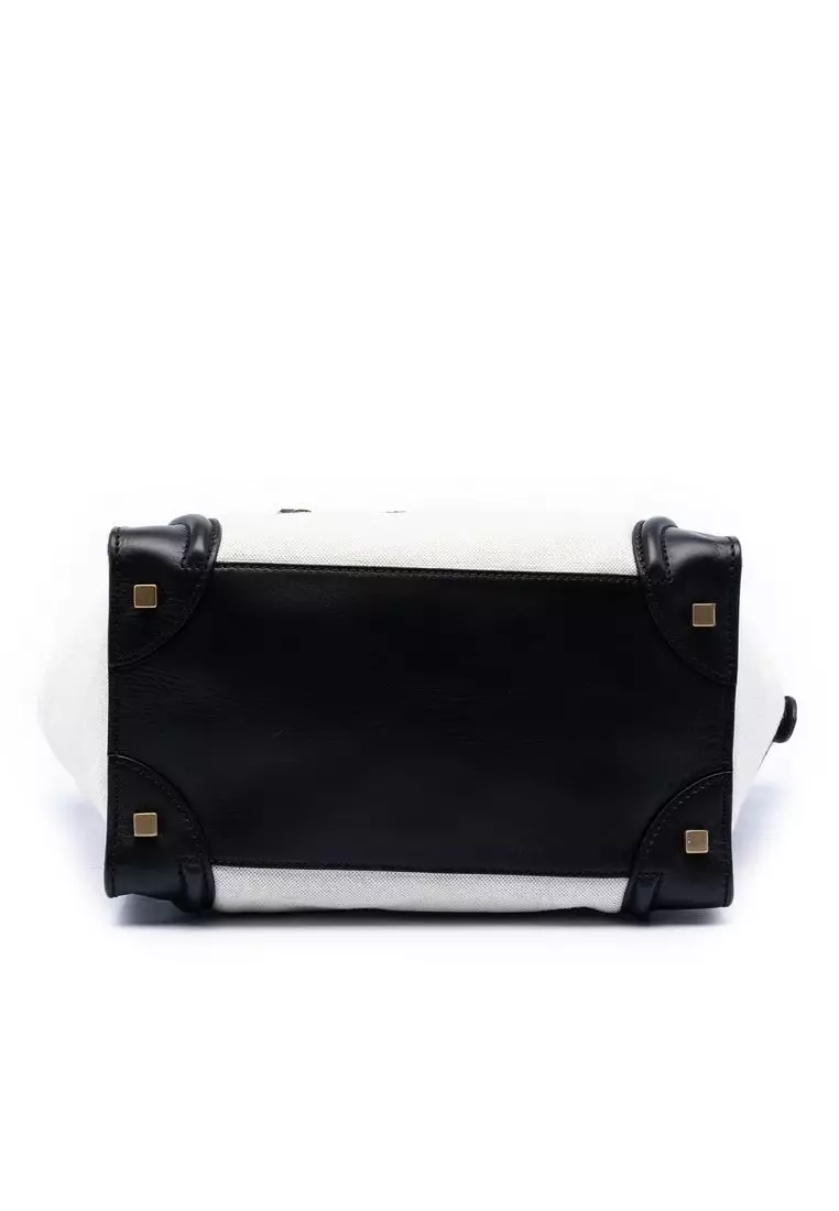 Pre-Loved Celine Mini Bicolor Canvas And Leather Luggage Tote