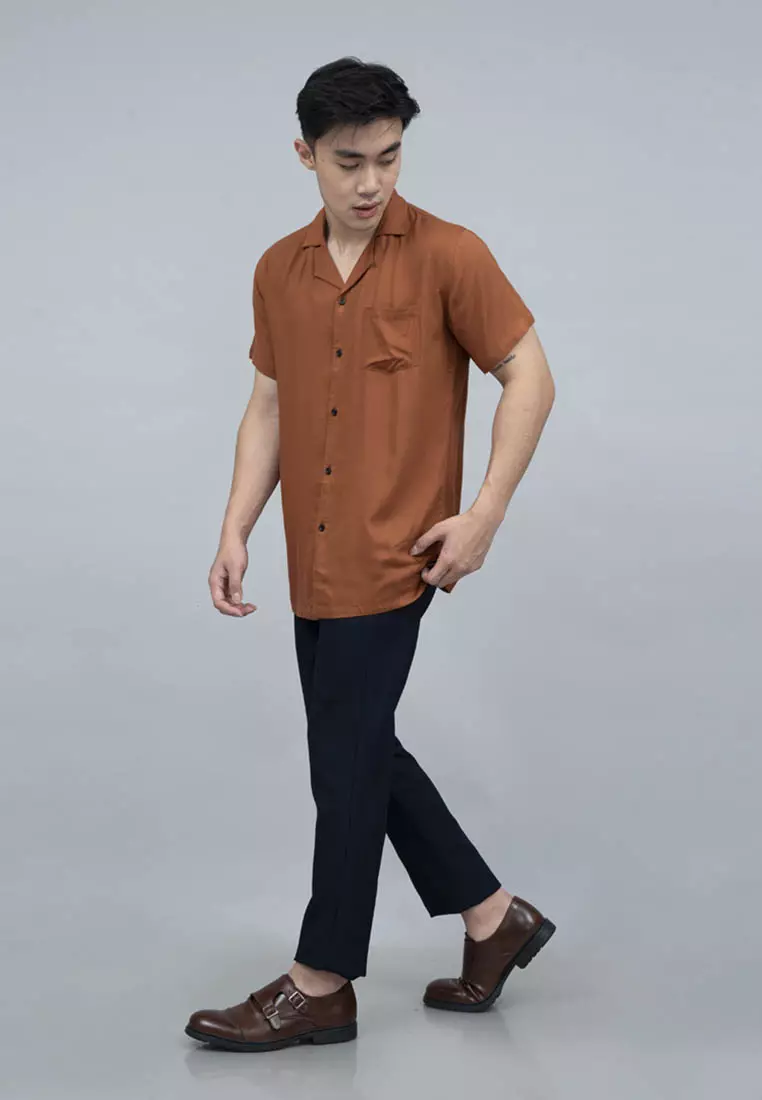 Kemeja Bowling Shirt Pria Lengan Pendek Terracotta Houseofcuff