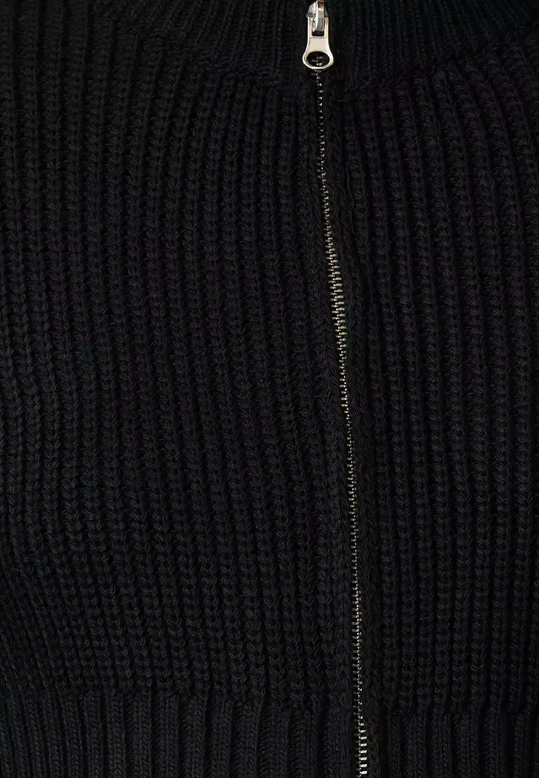Black Crop Wadding Detailed Knitwear Cardigan TWOAW25HI00020