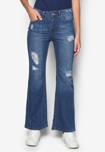 Distressed Flare Jeans, 服飾zalora是哪裡的牌子, 牛仔褲