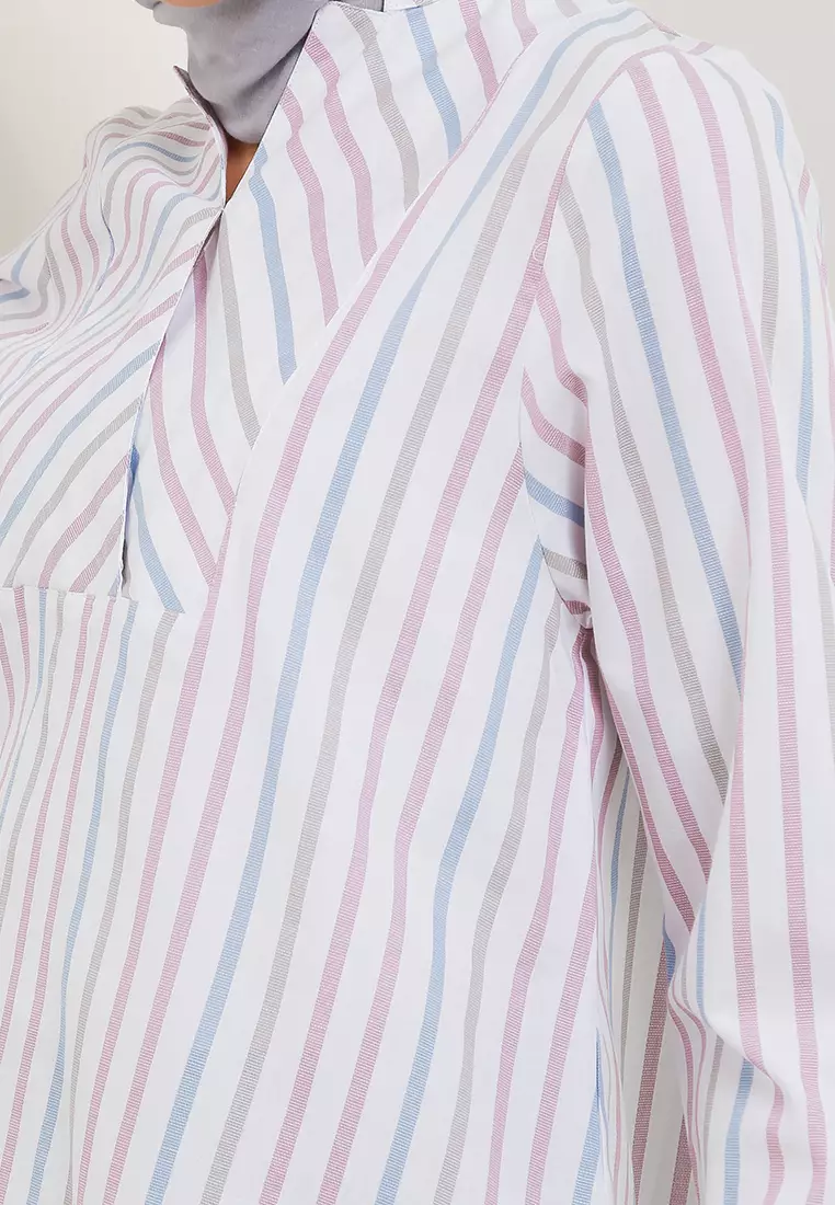 MFMW Shantae Atasan Blouse White Motif Stripe