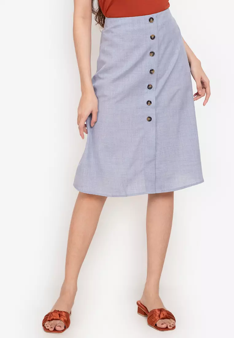 ZALORA BASICS Basic Button Through Midi Skirt 2023 Buy ZALORA
