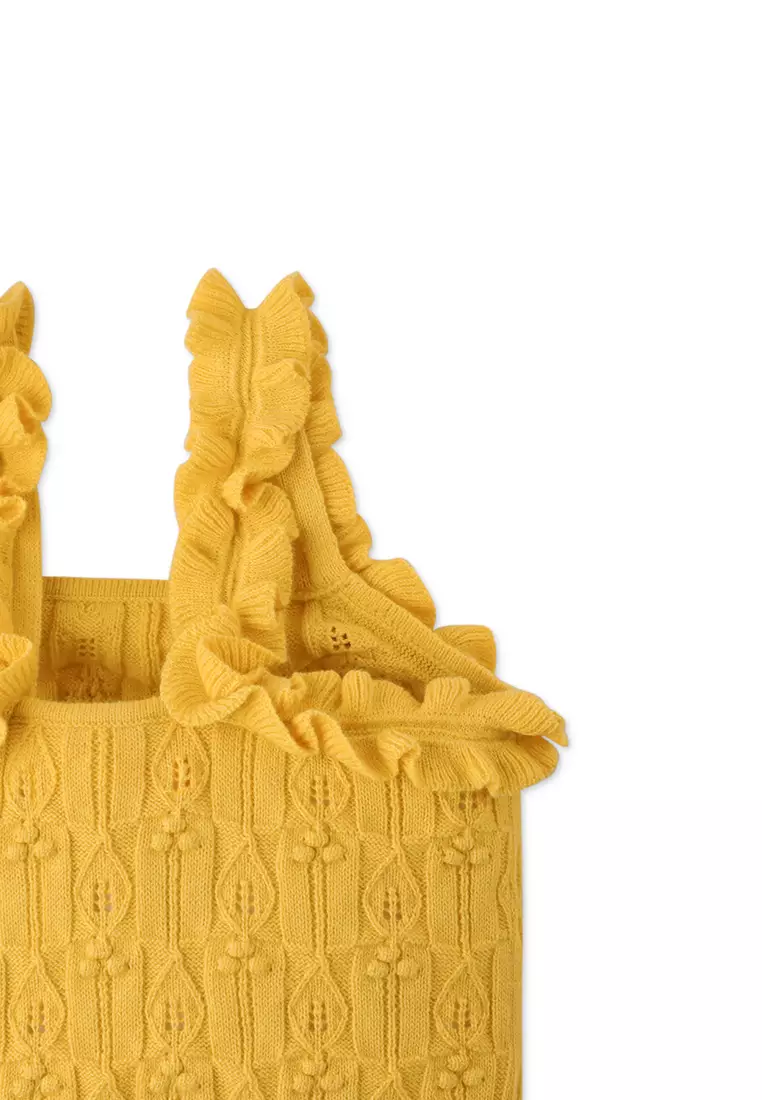 Baby Girls Popcorn Knit & Pointelle Blouse With Ruffle Straps