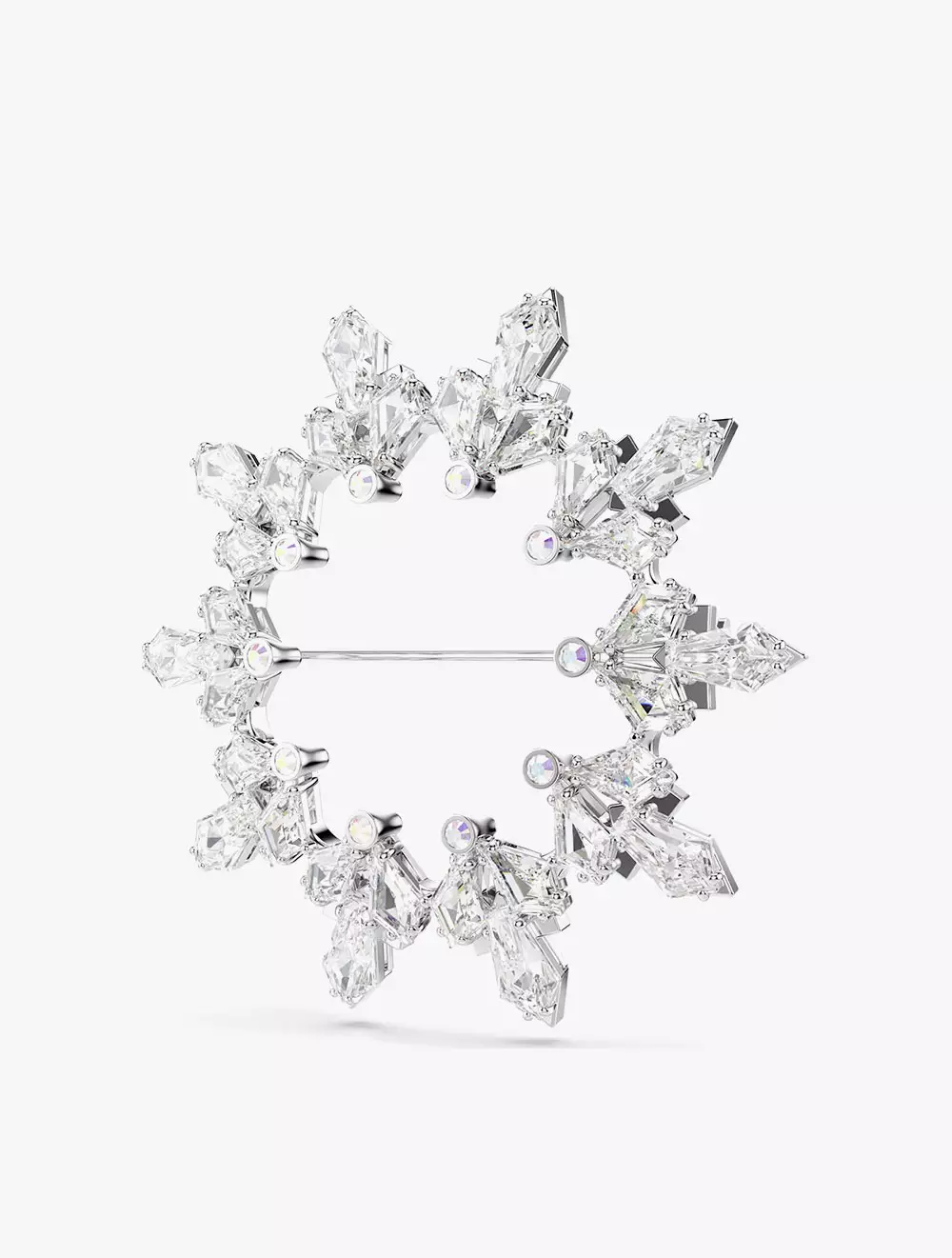 Idyllia Brooch, Mixed Cuts, Snowflake, White, Rhodium Plated - White