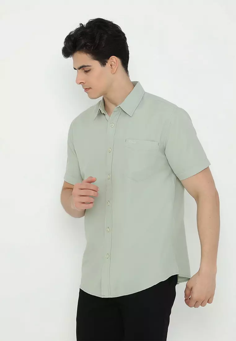 POLICE Kemeja Polos Basic Cotton Soft Regular Fit Lengan Pendek Pria