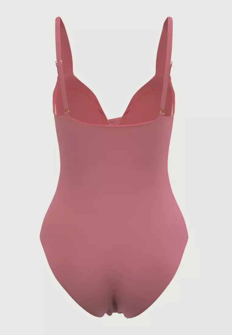 Waterlily Shines粉紅色交叉前襟連身泳裝