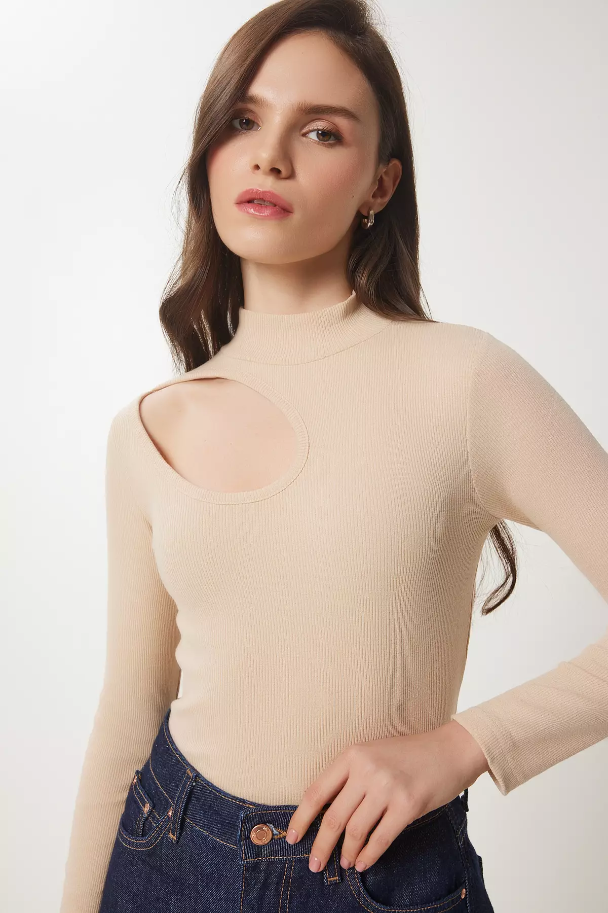Women'S Red Cream 2-Pack Cut Out Detailed Ribbed Knitted Blouse Gt00235