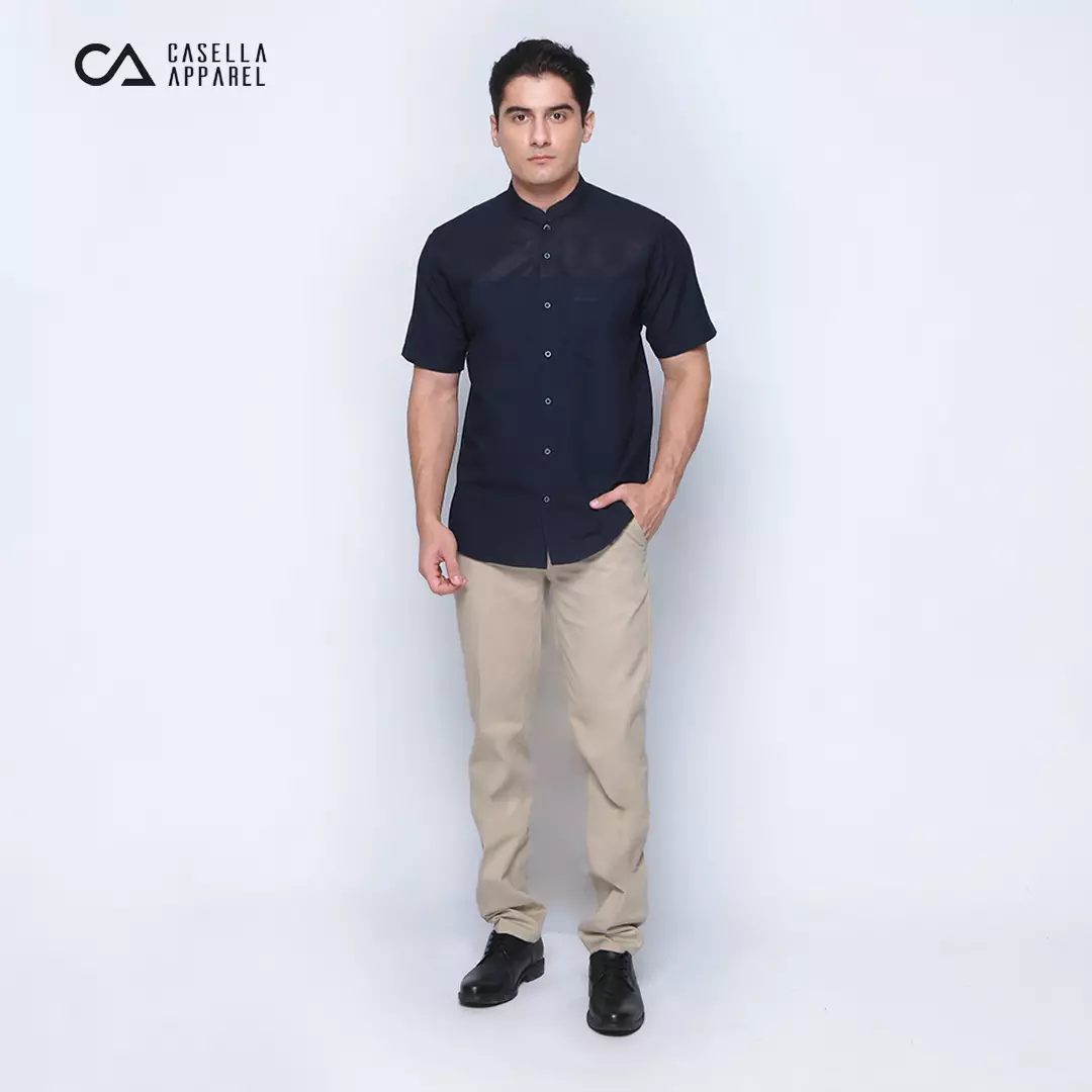 Casella Baju Koko Pria Lengan Panjang | Baju Koko Hassan Horizontal 4093 Navy