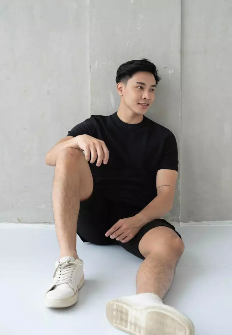 Kale Marvin Black/ Sweater Rajut Pria Tangan Pendek