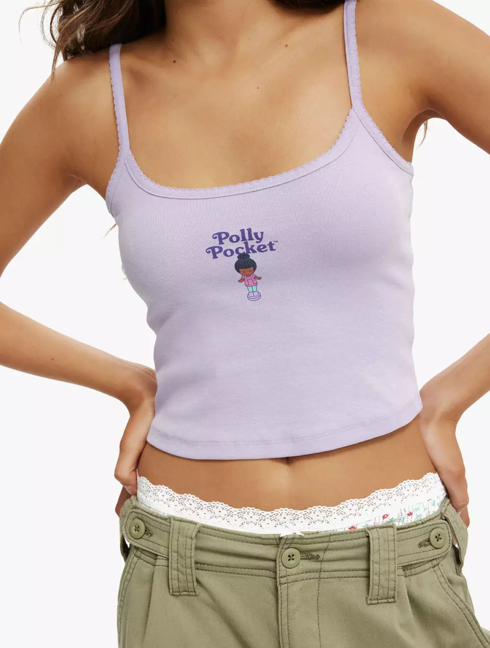 Cotton On - Atasan - 90S Lcn Graphic Strappy Cami - Lcn Mat Polly Pocket Girl/ Pastel Lilac