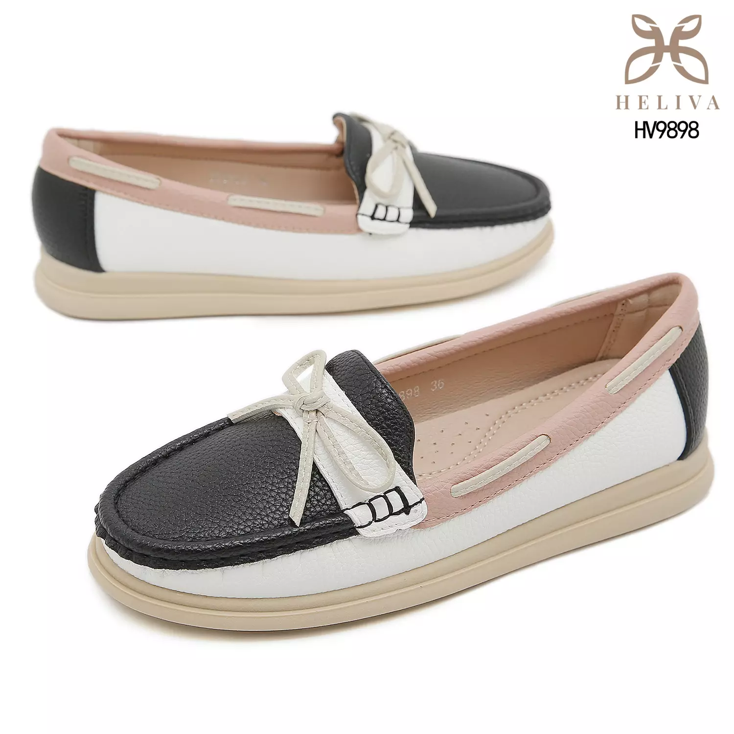 Heliva Miruna Colorblock Moccasin Loafers with Bow Accent HV9898
