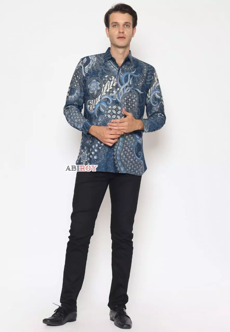 Kemeja Batik Pria Premium Slimfit Elegant Modern Lengan Panjang Kertajaya Navy