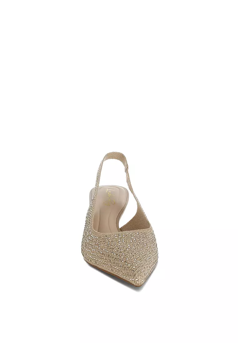 Flyknit Rhinestone Slingback Sandals in Beige