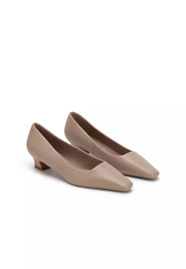 SQUARE TOE SCULPTURE HEEL PUMP 素面方頭底跟鞋
