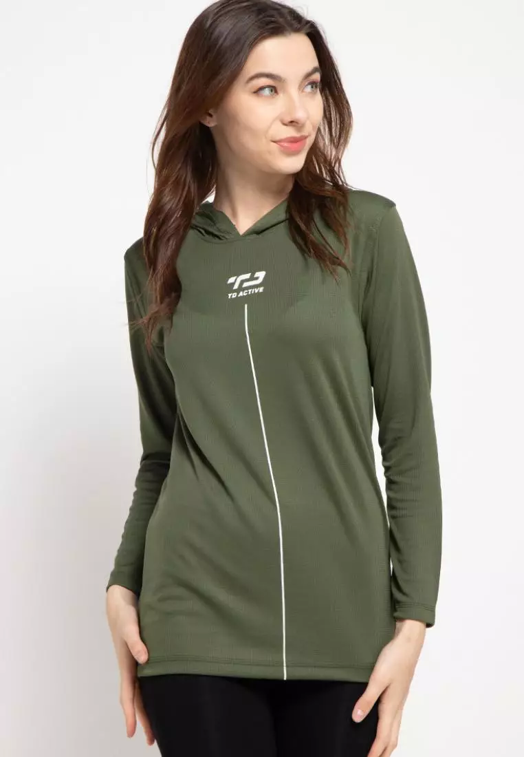 Td Active LS020 Sport LS Long Sleeve Hoodie Wanita Hijau Army