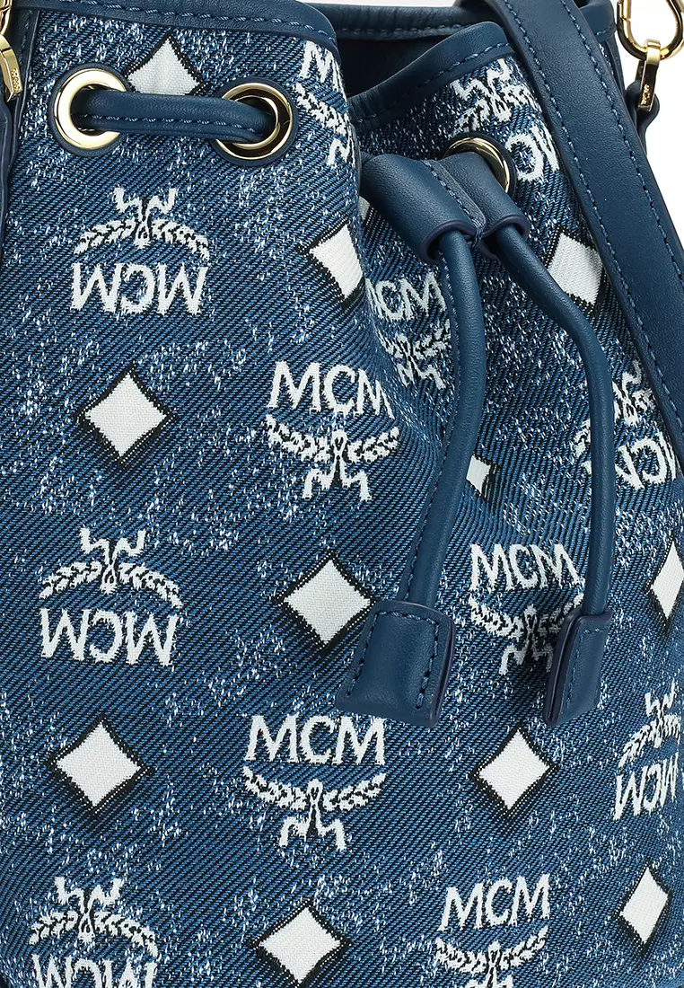  MCM Women's Dessau Drawstring Mini Bag, Denim, Blue, Print,  One Size