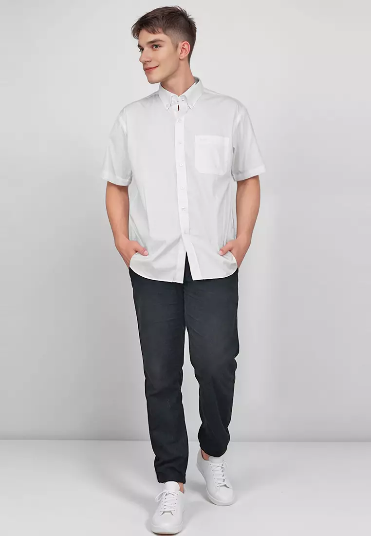 Crocodile MALE 0129 White 03 - Men Shirt Kemeja Lengan Pendek - Relax Fit - Katun