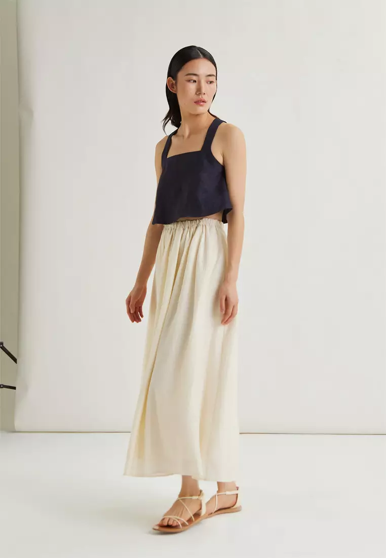 Square-Neck Linen Halter Top