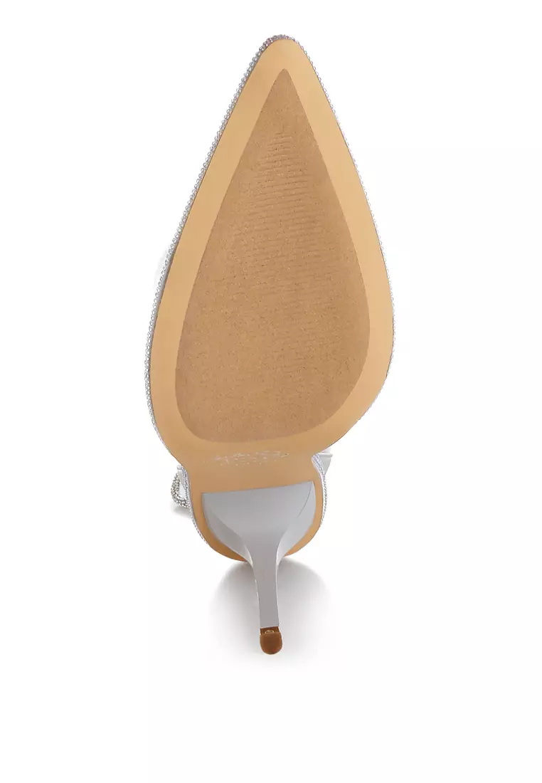 Sepatu Bot Anak Sapi Satin Bertali Berlian Imitasi Warna Perak