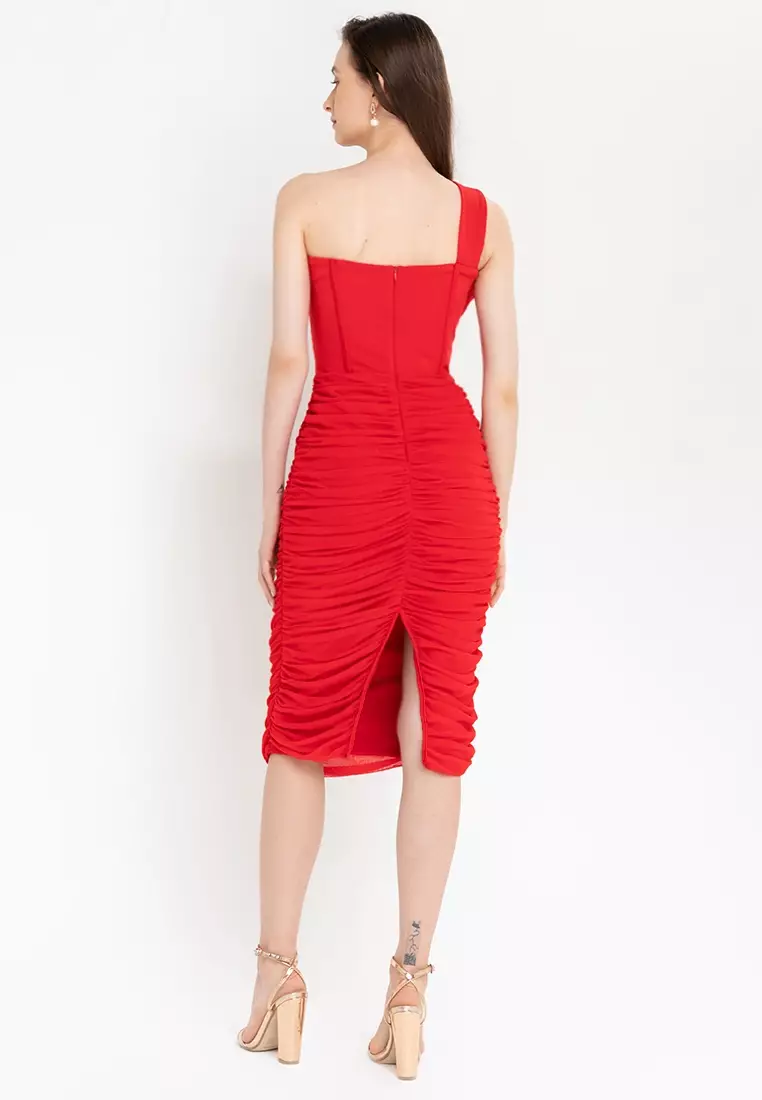 Sasha Asymmetric Corset Midi Dress