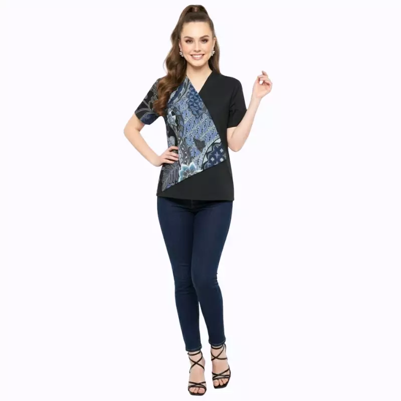 Blouse Batik Wanita - Bhatara Batik Leslie - Atasan Batik Modern Lengan Pendek