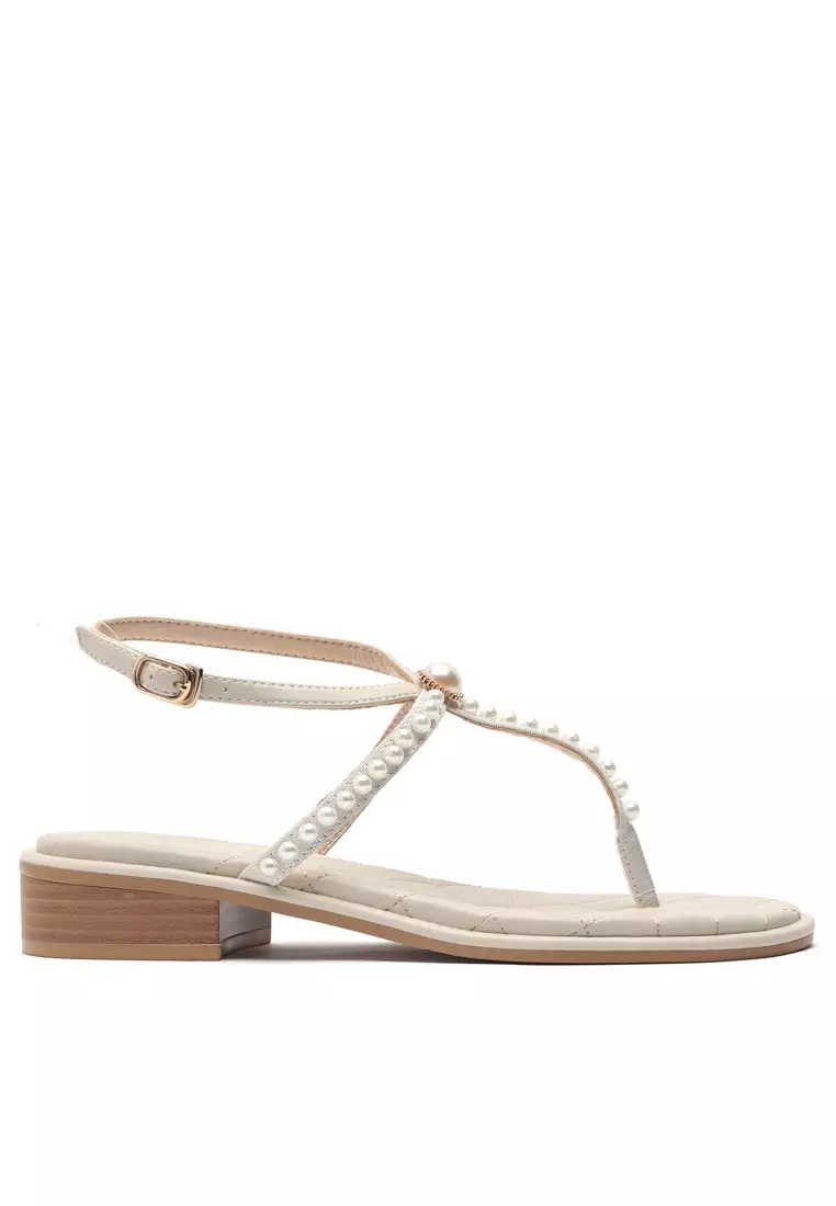 Discount on Twenty Eight Shoes  shoes - SKU: 3.5cm Pearl Strap Mid Heel Toe Sandal 028-1