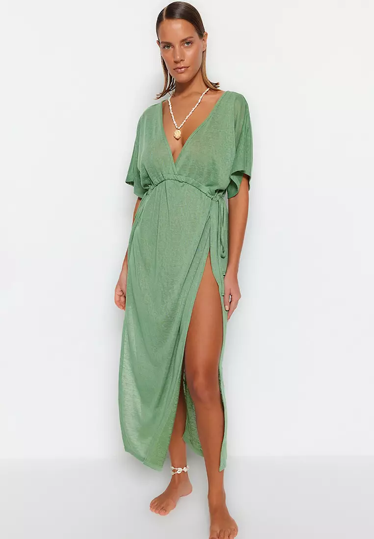 Trendyol tiered lace maxi dress in sage green