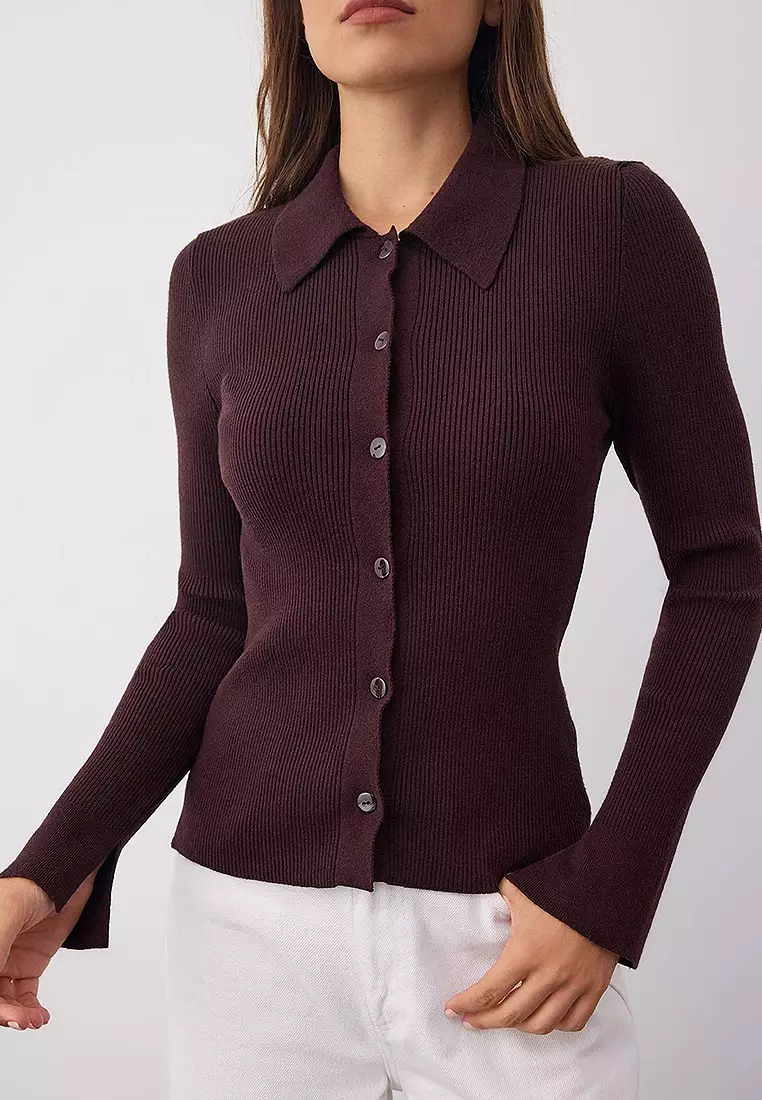 Premium Yarn Polo Neck Knit Cardigan