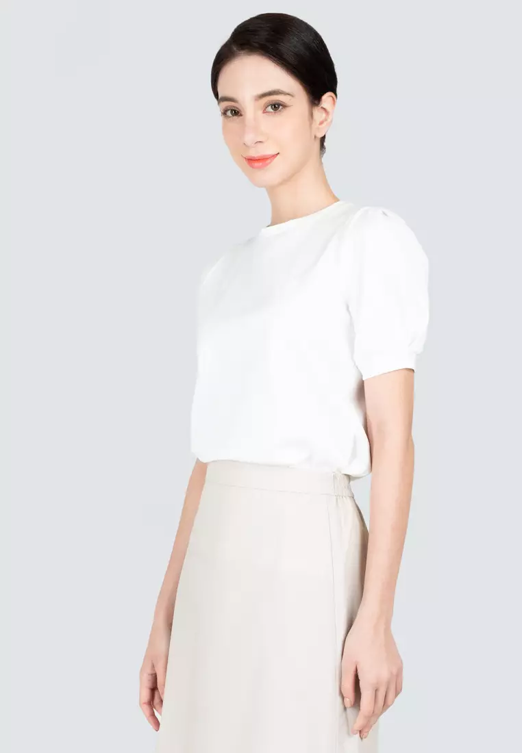 Polo Haus - Women’s Puffy Sleeve Round Neck Knitted Top WBKT001