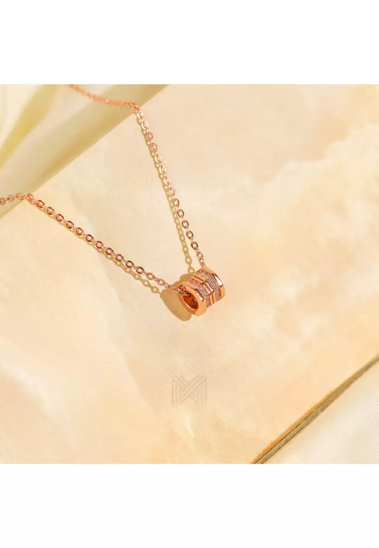 Made For The Night Revolve Studded Cubic Zirconia Rose Gold Necklace with 925 Sterling Silver