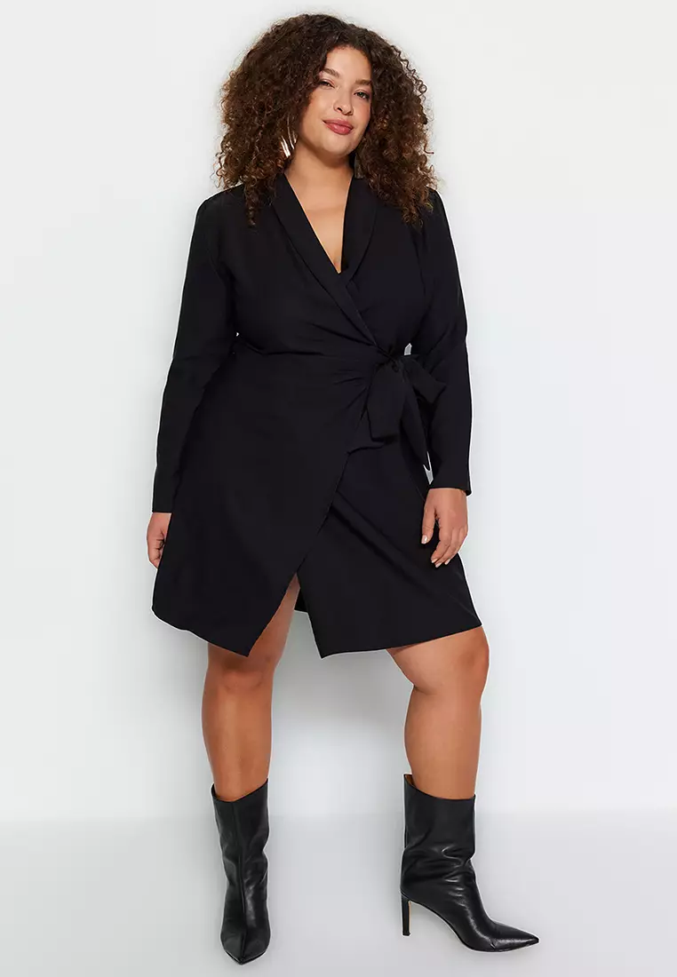 Plus Size Collared Wrap Mini Dress