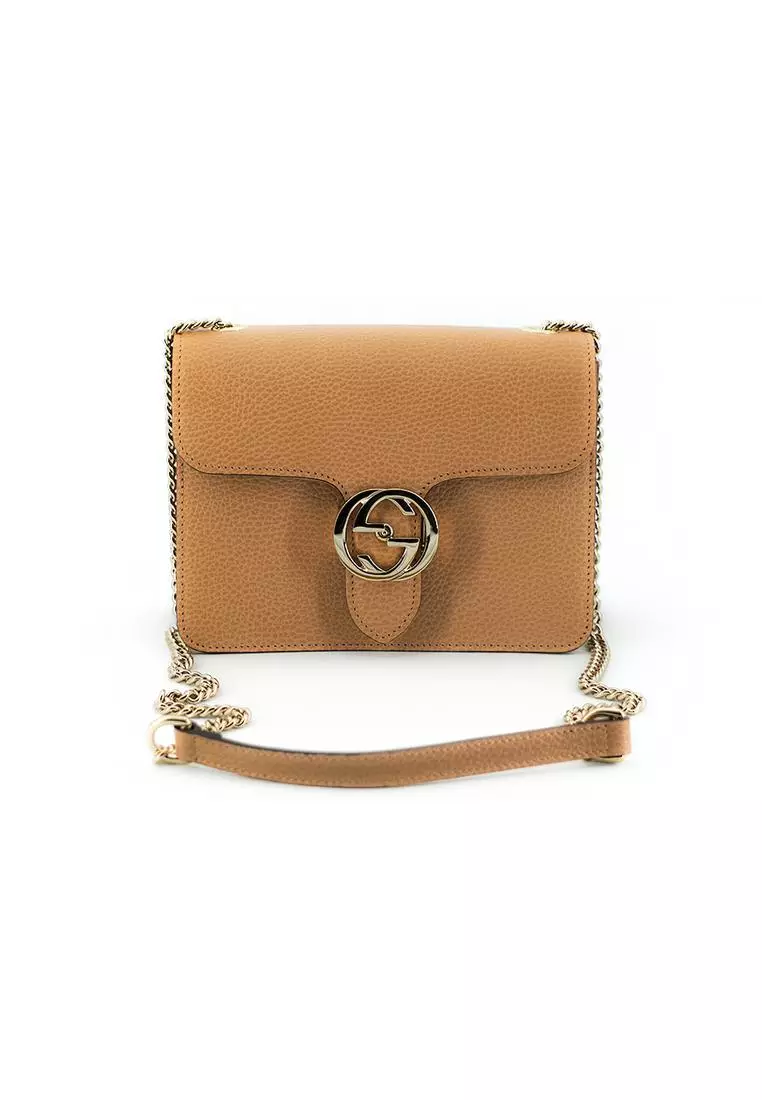 Gucci gg closure leather chain hotsell crossbody