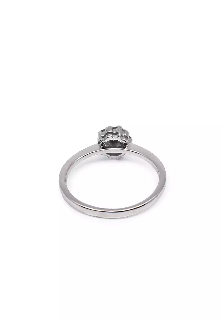 14K Italian Made White Gold Lady Ring with Diamonds