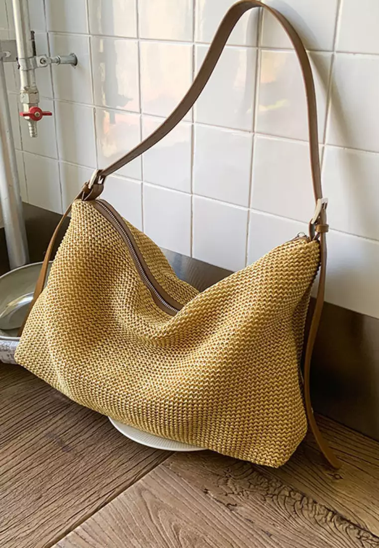 Straw Tote Bag Retro Casual Beach Shoulder Bag CA26042828BW