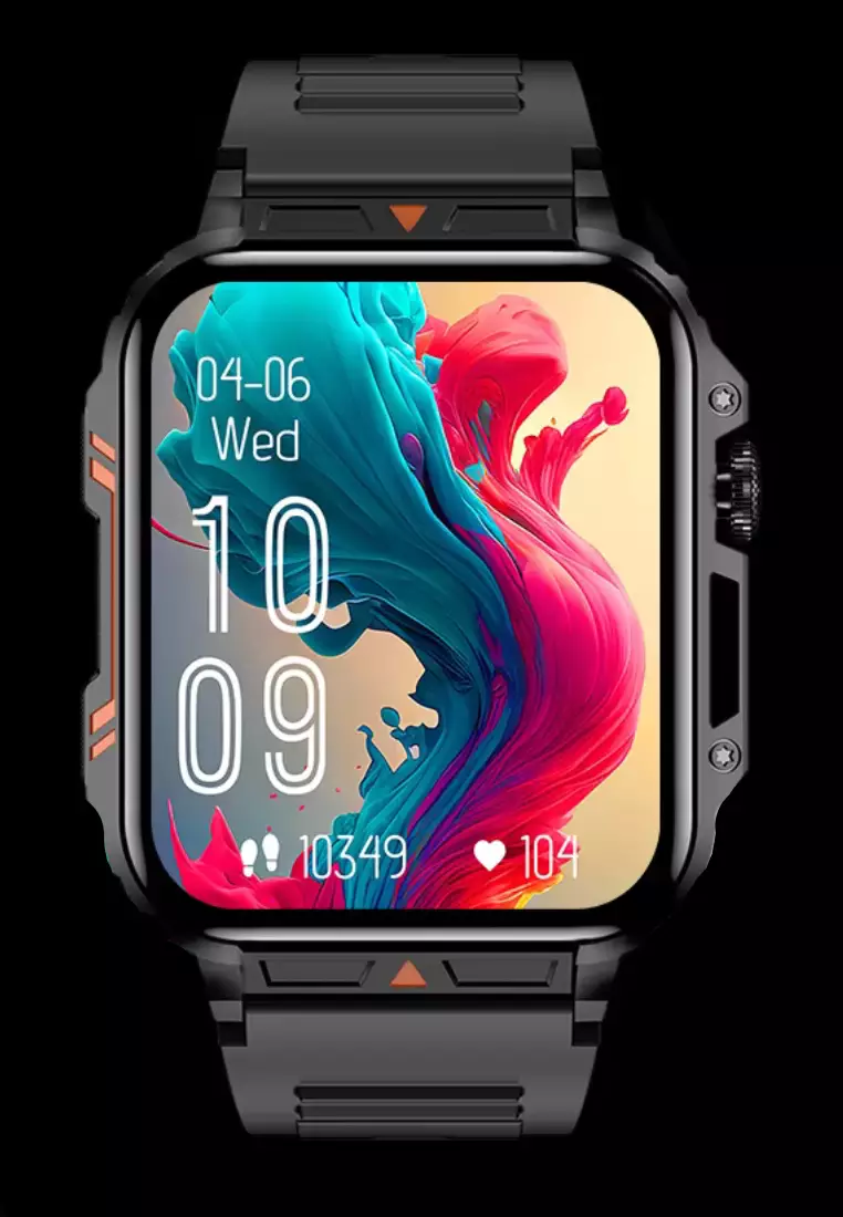 Unisex IOS/Android IP Black SmartWatch with Black Rubber Strap