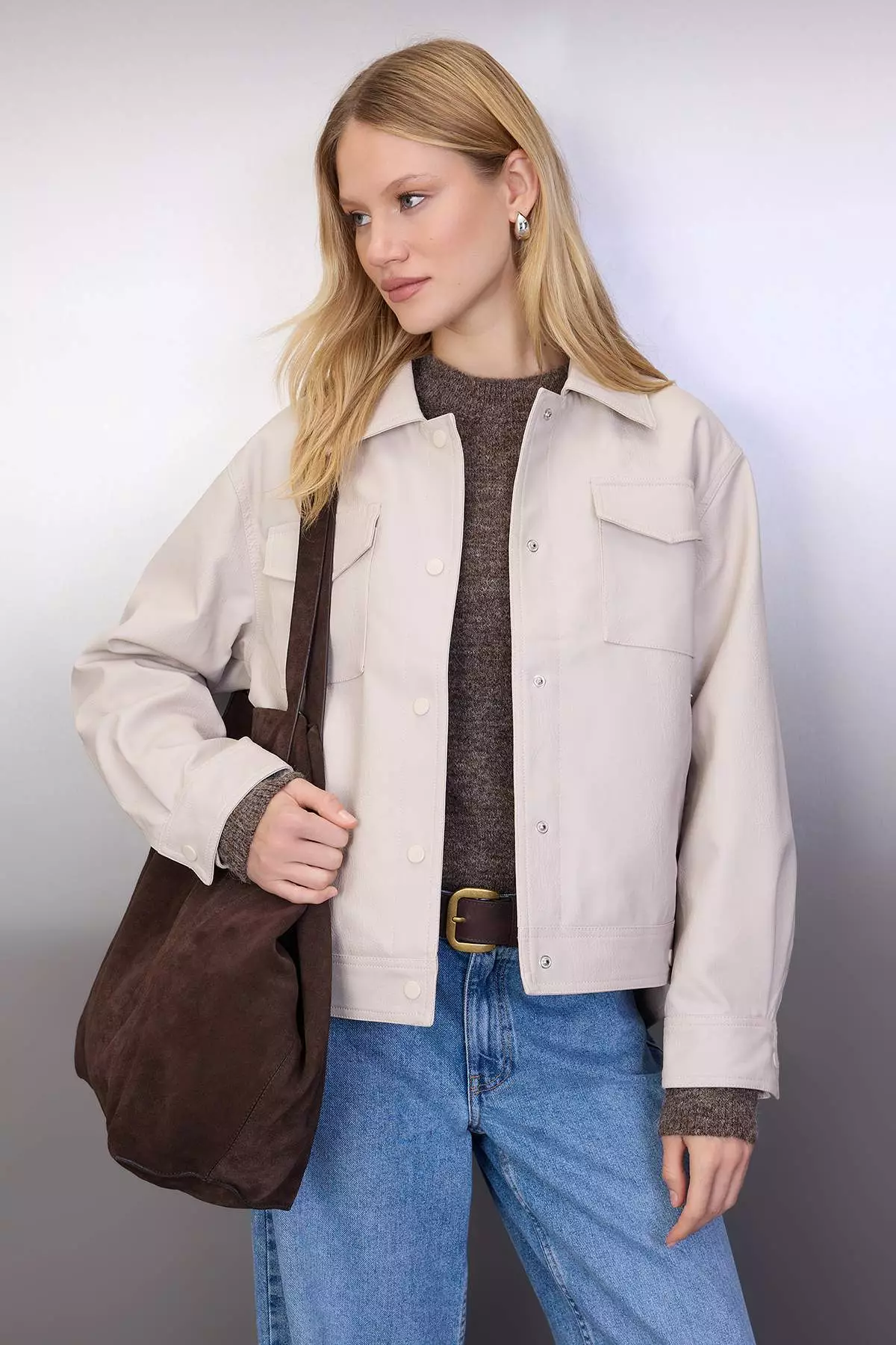 Detachable Hem Faux Leather Jacket