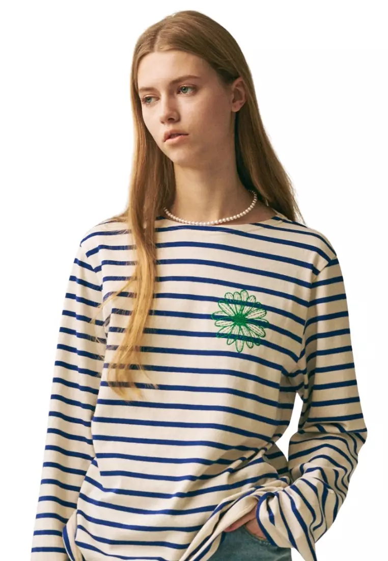 Tshirt Long Sleeve Stripe - Blue Green