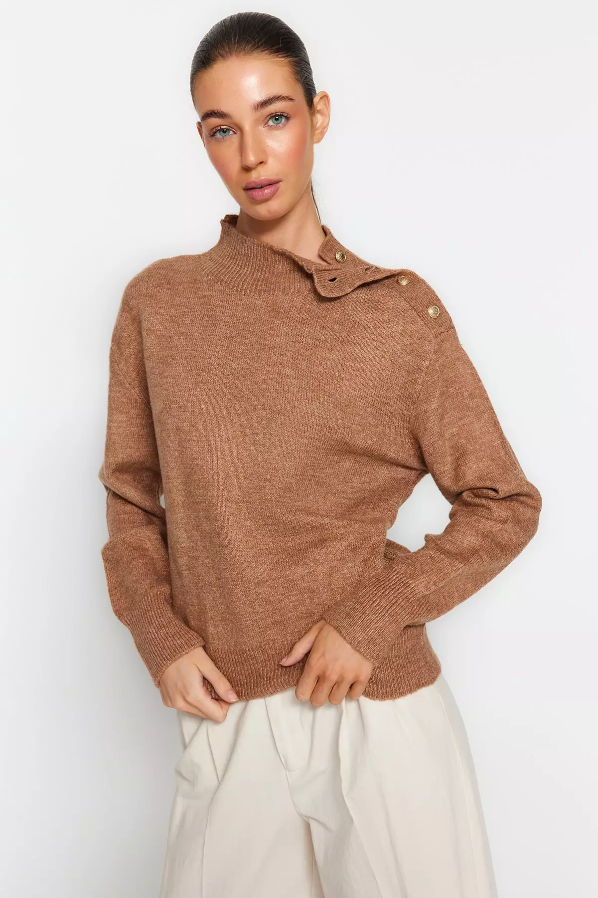 Buy Trendyol Soft Textured Standing Collar Knit Sweater 2024 Online