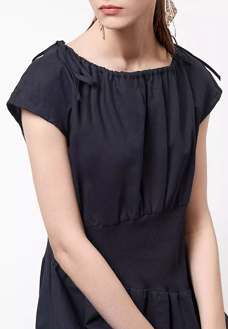 Asymmetric Waist Drawstring Midi Dress