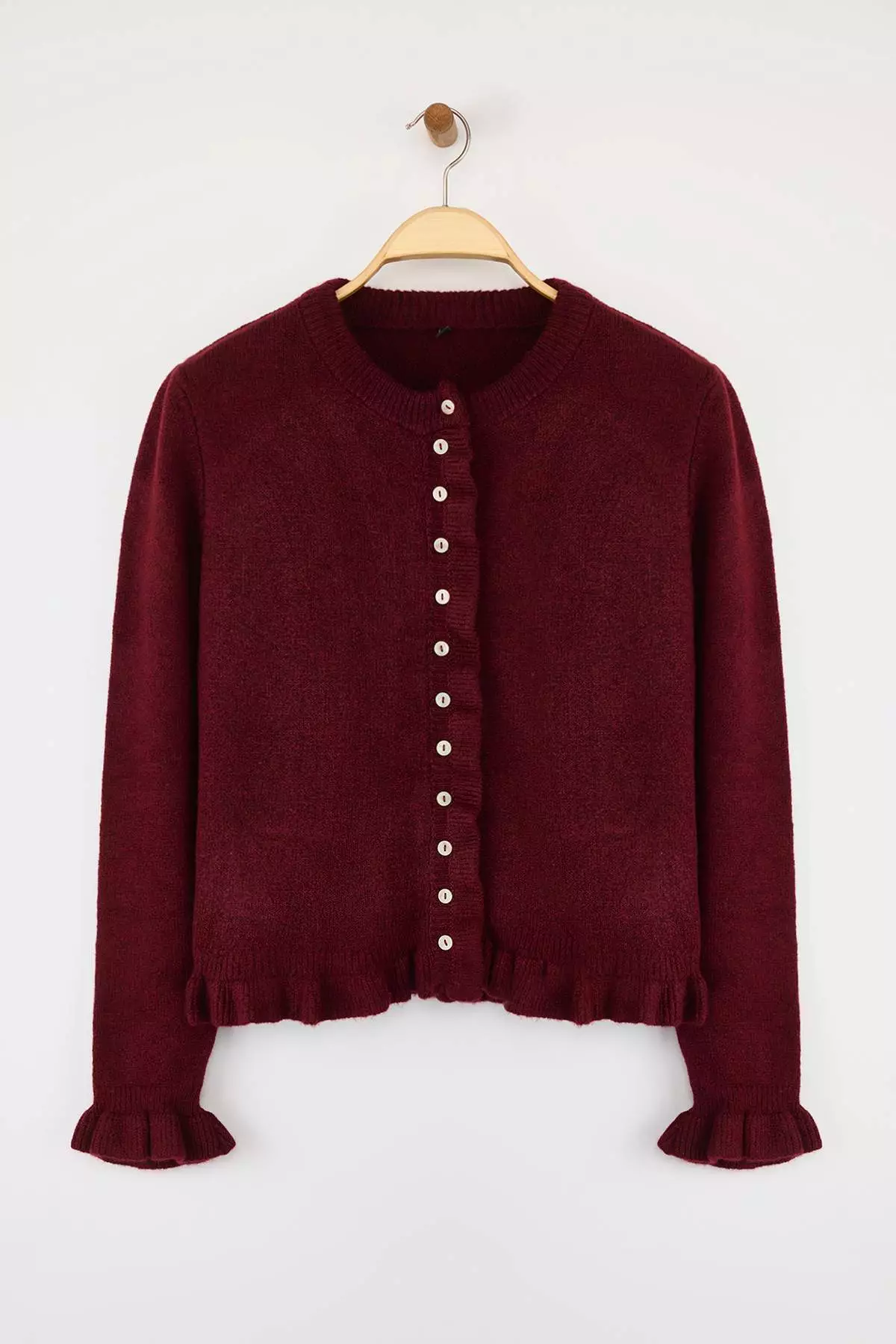Burgundy Button Detailed Soft Textured Knitwear Cardigan