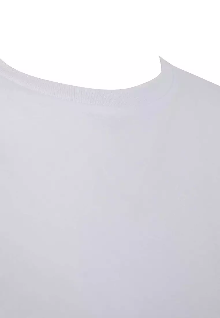 White 100% Cotton Long Sleeve Crew Neck Regular Basic Knitted Plus Size T-Shirt Tbbaw26Bf00000