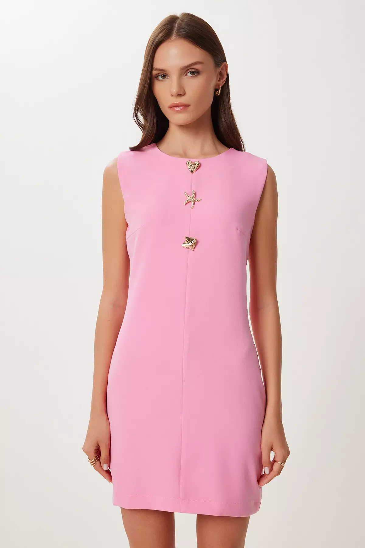 Women's Pink Gold Accessory Mini Woven Dress Rg00075