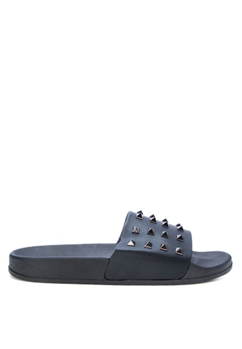 Appetite Shoes black Rockstud Leather Slides 5D967SH4FFE60CGS_1